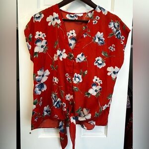 Sienna Sky Floral Button Up Tie Front Crop Top, SZ M